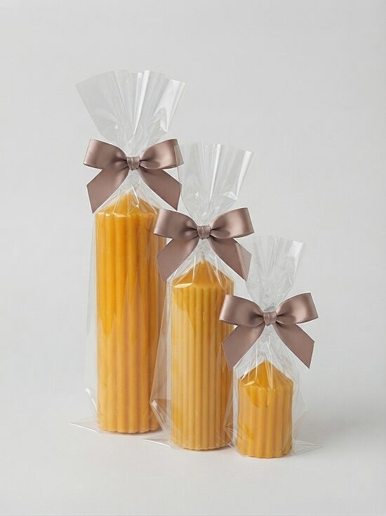Cylinder with wide stripes - beeswax candle
