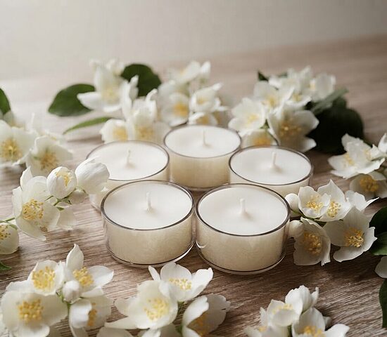 Rapšu vaska tējas sveces ar "Jasmīna" (Philadelphus) aromātu